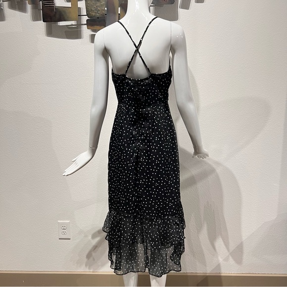 Francesca's Mi Ami Dress Black & White Polka Dots Midi Dress Ruffled Hem Size M - Picture 5 of 15